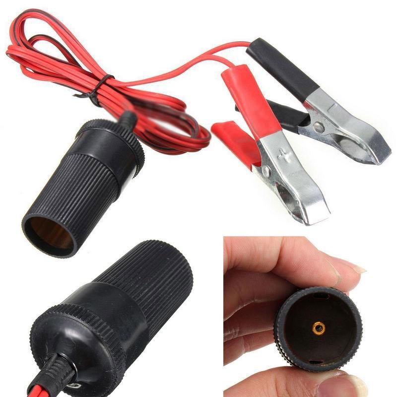 Battery Clip-on Car Cigarette Lighter Socket Female Adapter 12V Alligator Clips Extension Cable
